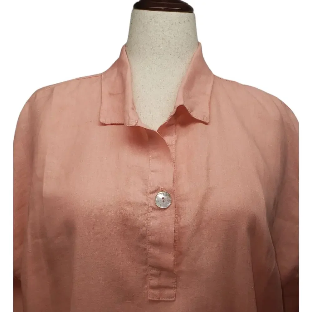 La Fixsun Peach Linen Oversized Tunic M Lagenlook Coastal Grandma Cottagecore
